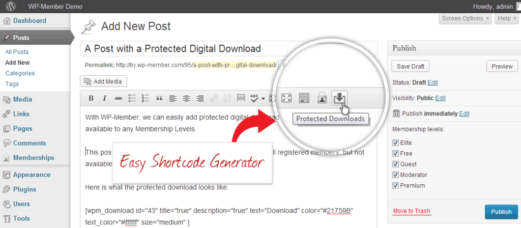 Protected Download Shortcode Generator Button